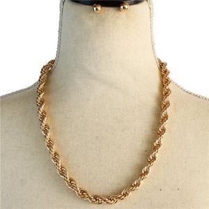 Gold Twisted Rope Chain Set 19 Inch Link Everyday Fashion Simple Casual Jewelry